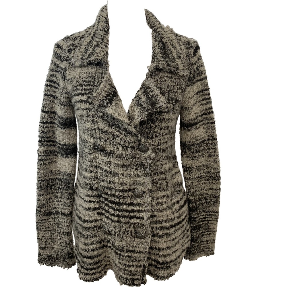 Free People Fuzzy Sweater Woman Small Oversize Buttons Brown Acrylic Wool Boho